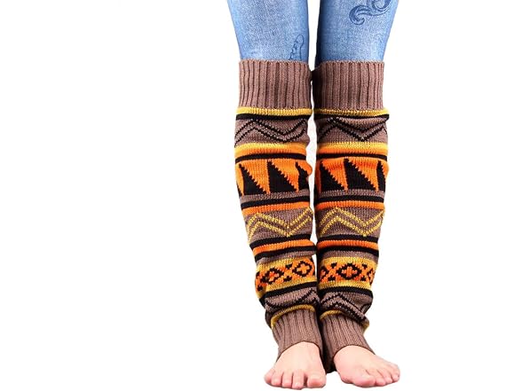 Vigvog Boho Knitted Gaiters Long Leg Warmer Kakhi