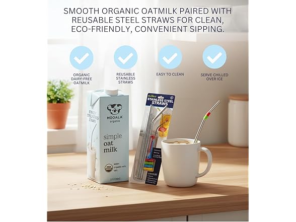 7 Item Set- Mooala Oat Milk & Stainless Steel Straws