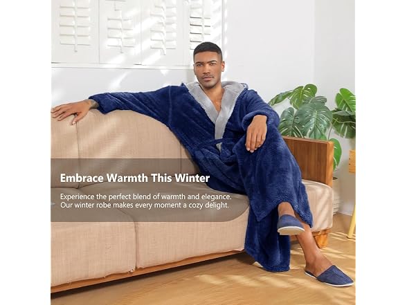 Hellomamma Men (XL) Hooded Long Plush Fleece Robe