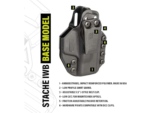 Blackhawk Stache IWB LB Glock 19 SL TLR 7/8 Base Kit BK 19/23/32/45
