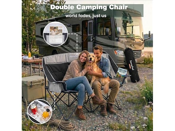 SUNNYFEEL Black Loveseat Chair w/Cooler