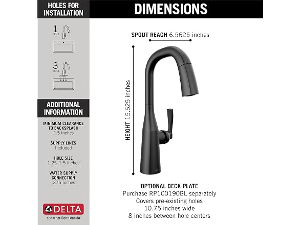 Delta Faucet Stryke Matte Black Bar Faucet w Sprayer