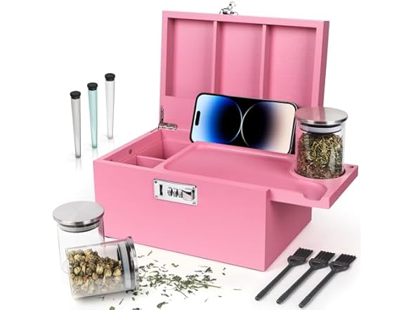 TISEMENT Large Pink Bamboo Box with Combination Lock