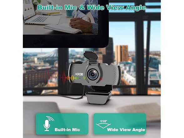 AOGE Webcam with Microphone,1080P Computer