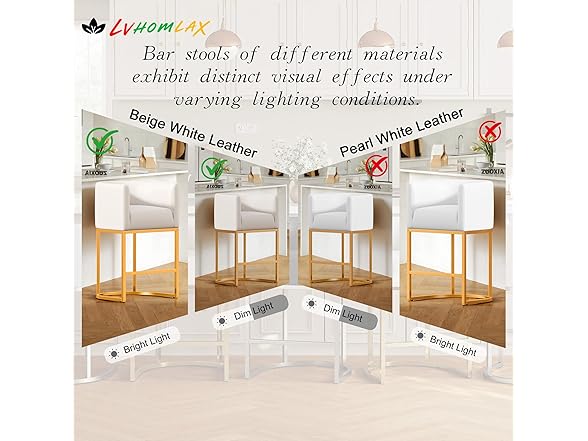 LVHOMLAX Modern Counter Height Bar Stools,Bar Stools Set of 3,Faux Leather Upholstered Barrel Barstools with Backs,26'' Kitchen Island Chairs,Gold Metal Frames,Beige White Leather (Open Box)