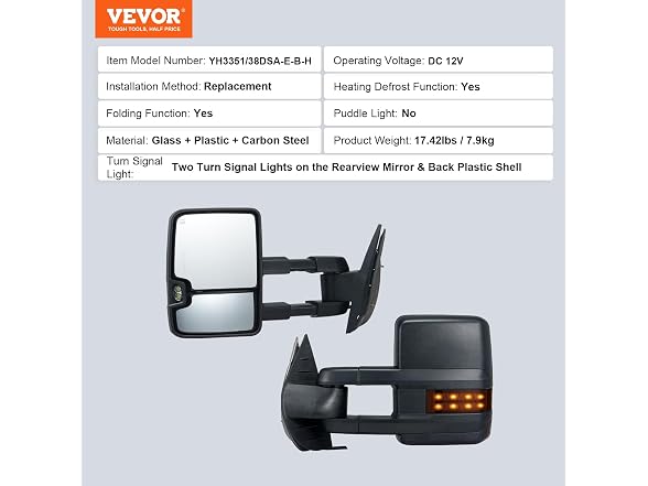 Towing Mirrors, Left & Right Pair Set 2007-2014