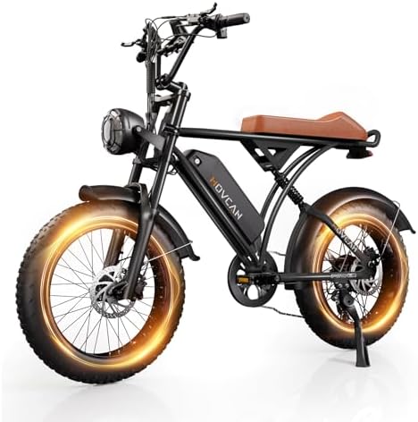 Movcan V60 Electric Bike for Adults, 1000W Motor 30MPH Top Speed 20” Fat Tire Electric Bike, 48V 15.6Ah Removable Battery Ebike, 7-Speed Full Suspension Electric Dirt Bike, Brown