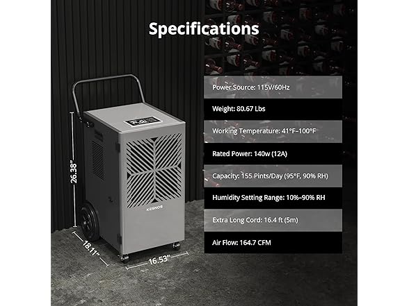 Kesnos 155 Pints Commercial Dehumidifier with Pump