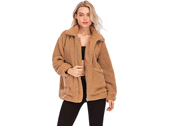 YYW Women (XL) Jackets Casual Fleece Fuzzy Coat