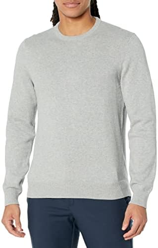 Amazon Essentials Men's Long-Sleeve Crewneck Sweater, 100% Cotton, Big & Tall Options Available, Light Grey Heather, XX-Large Big