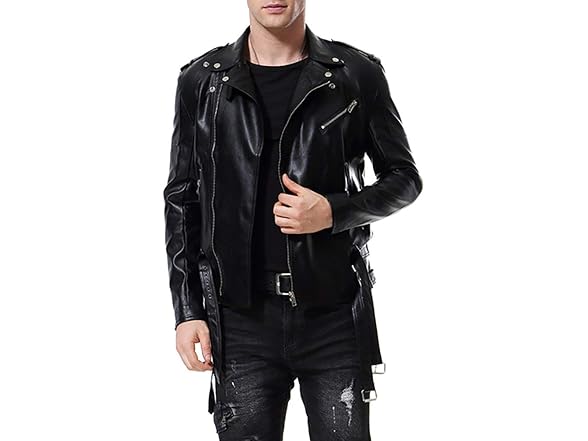 Aowofs Men (M) Faux Leather Jacket Double Jacket