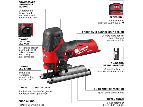Milwaukee 2545-20 M12 12V Fuel Lithium-Ion Jig Saw