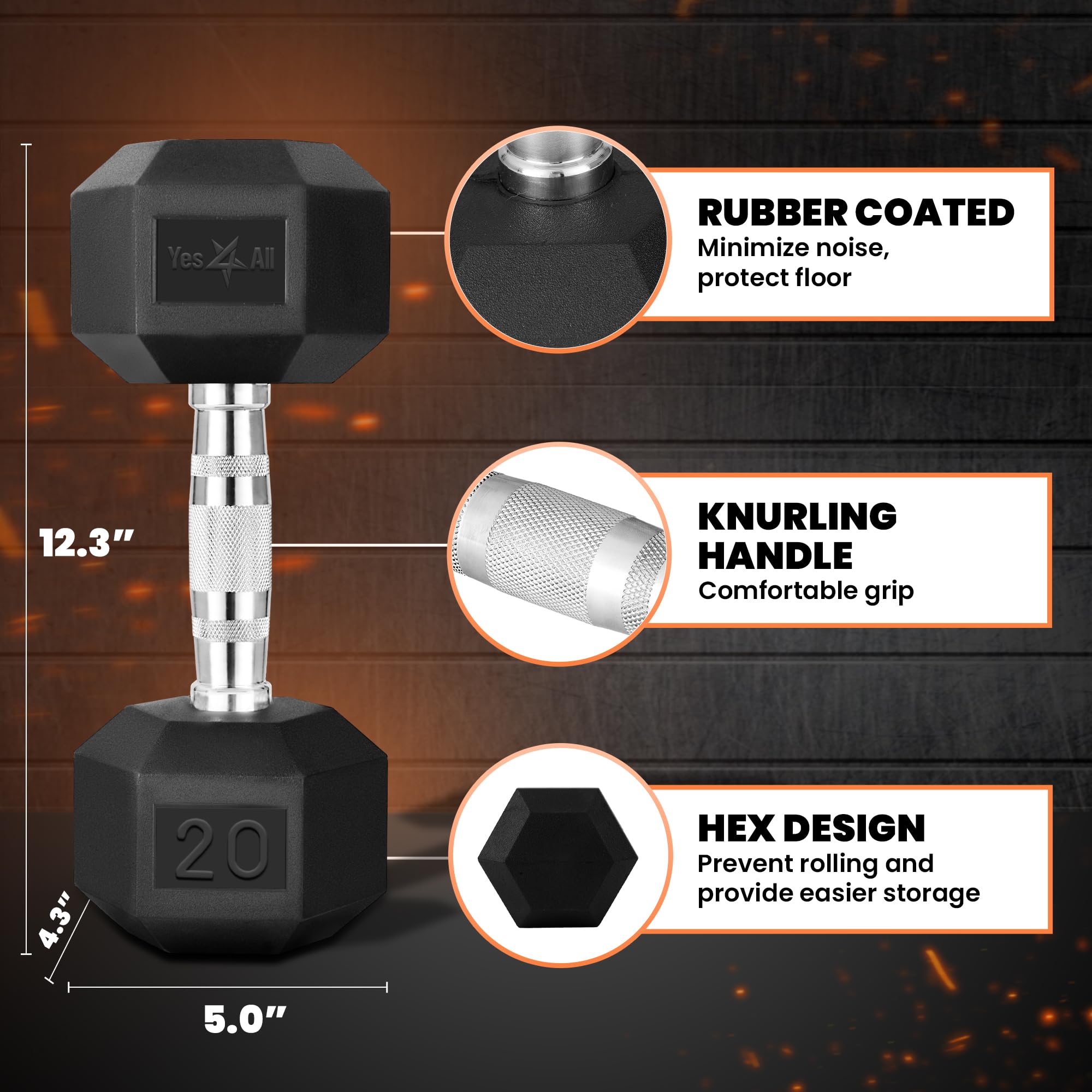 Cast Iron - Chrome Grip Hex Dumbbell - - Gallery 5