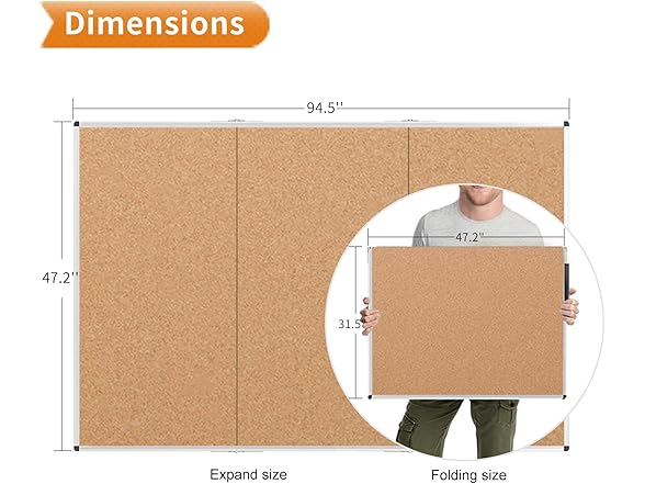 VIZ-PRO Cork Board, 96x48", Foldable