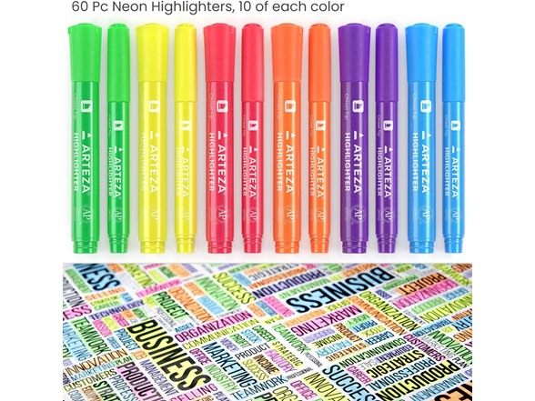 ARTEZA Highlighters Assorted Colors, 60-ct