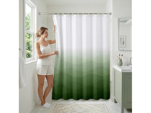 Americanflat 71x74 Wave Green Ombre Shower Curtain