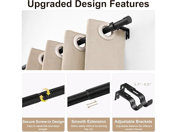 WAZLEX Matte Black Curtain Rod 16"-94.4"