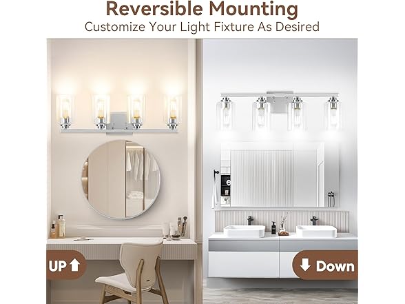 VerRon 4-Light Bathroom Light Fixtures, 27", Nickel