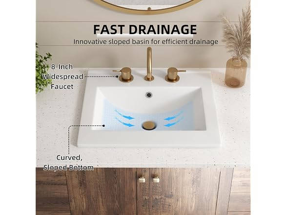 20"W x 18"D Drop In Bathroom Sink with Single Faucet Hole