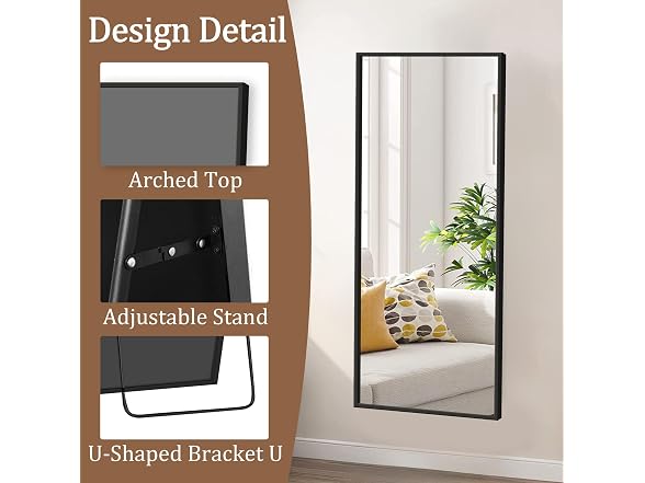 GlasFlength Full Length Mirror with Stand, 64"x21" 