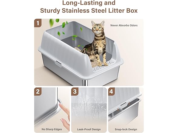 Jecoo Stainless Steel Cat Litter Box