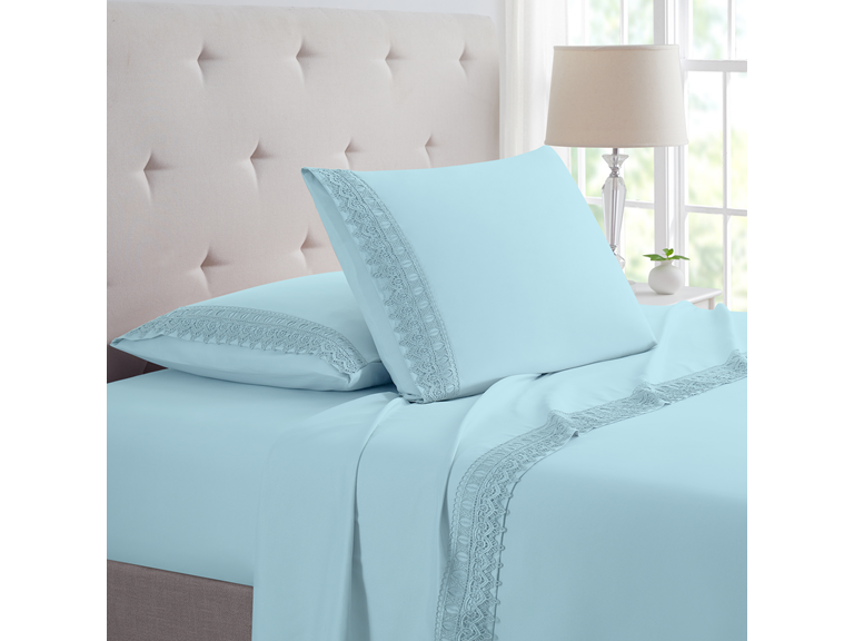 Bamboo Comfort Lace Crochet Embroidery 4 Piece Sheet Set