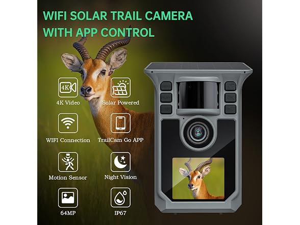 FRKTCAM Trail Camera 4K 64MP Solar Game Camera