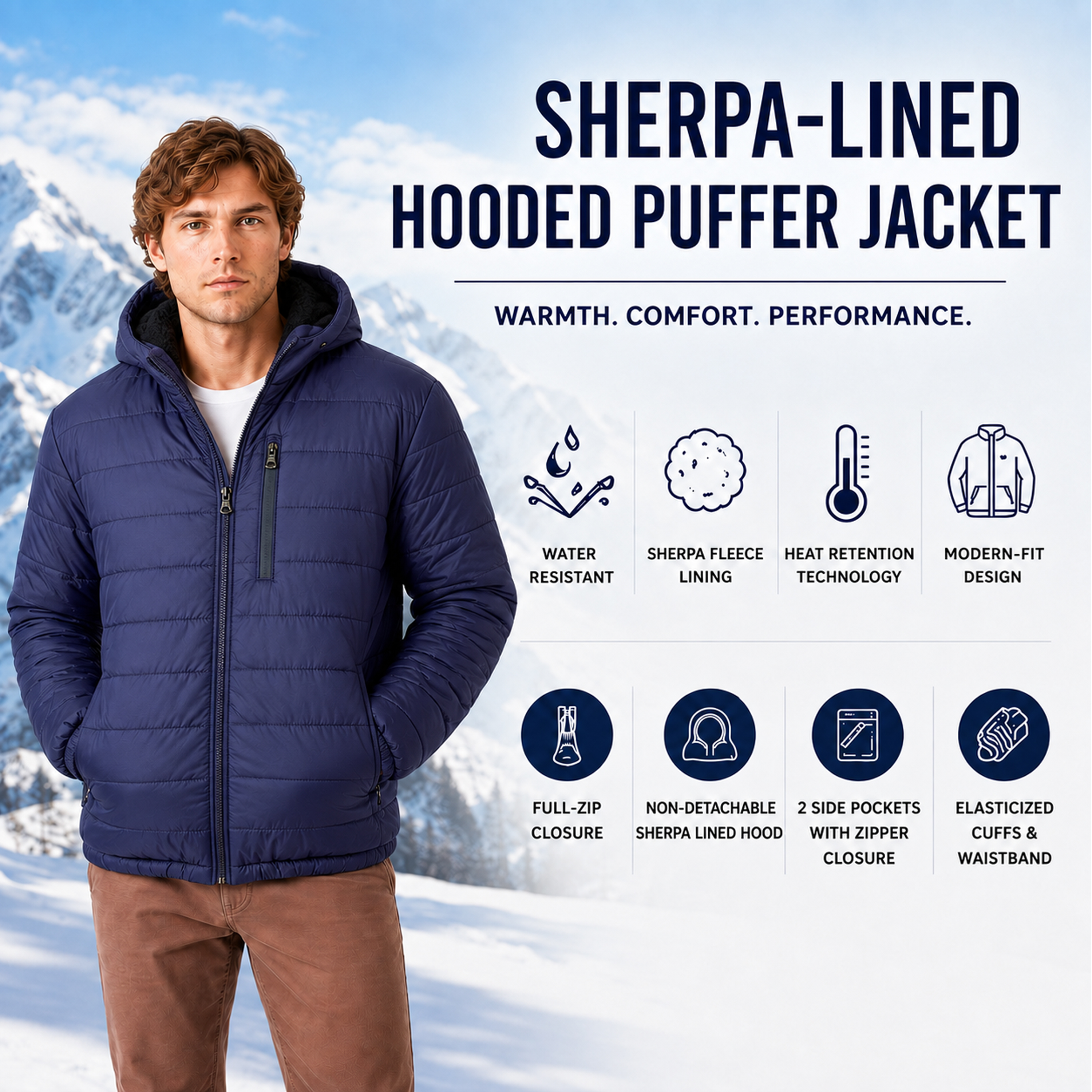 Mens Sherpa-Lined Hooded Puffer Jacket - Gallery 17