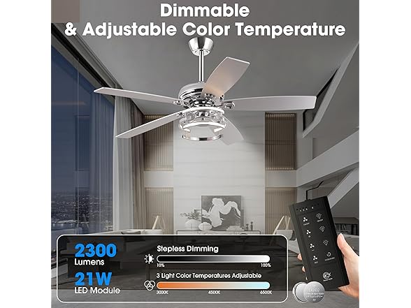 Parrot Uncle F6028CR 52 Inch Modern Chandelier Ceiling Fan