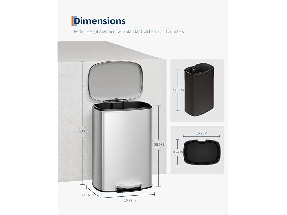 Takywep 13 Gal/50L & 2.6 Gal/10L Stainless Steel Trash Can Combo Set