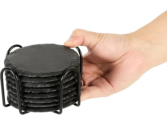 Restaurantware Round Slate Coasters Set 