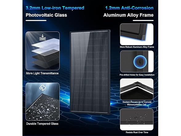 2 Pack Black 200 Watt Solar Panels 12V