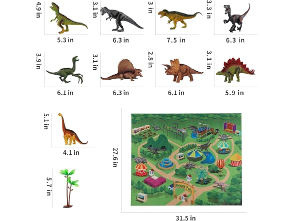 TEMI Dinosaur Figures Playset w/ Play Mat