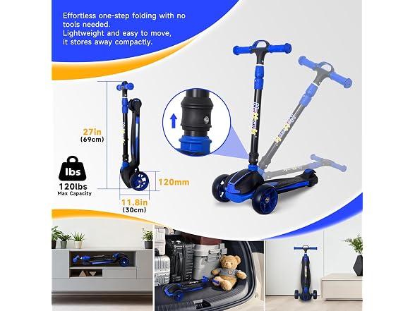 Nattork Blue Kids Scooter for Age 3-11