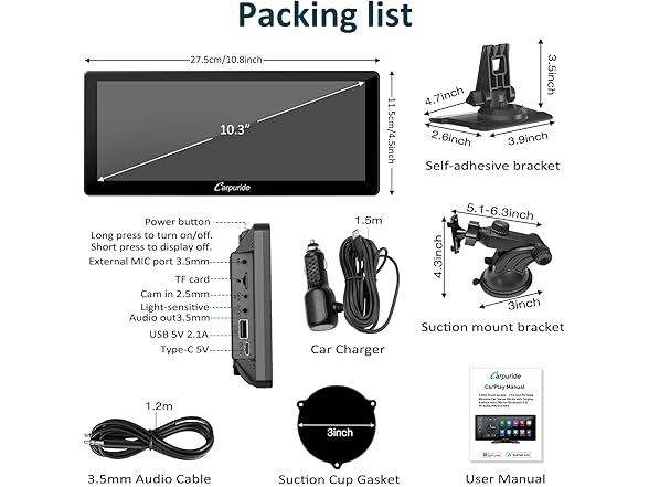 10.3" Wireless CarPlay Screen w/ GPS