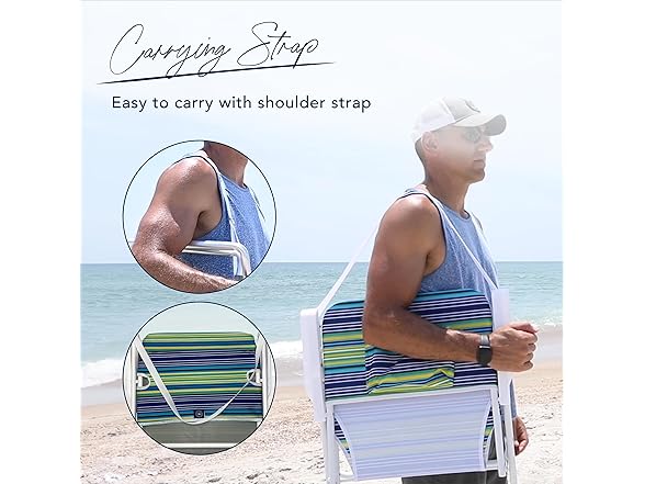 CARIBBEAN JOE Beach Chair, 1 Position (Blue and Lime Stripe)