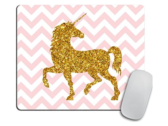 Gold Glitter Unicorn Rectangle Mouse Pad