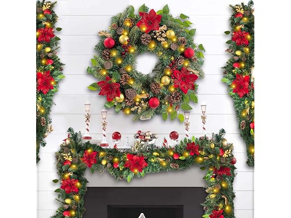 WANNA-CUL Pre-Lit 6' Red/Gold Christmas Garland - Gallery 8