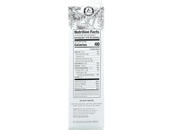 Milkadamia, Macadamia Milk Unsweetened Vanilla