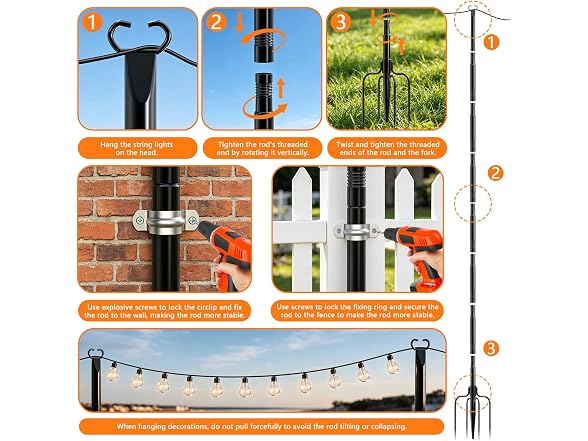 JYTOBN 10FT String Light Poles 