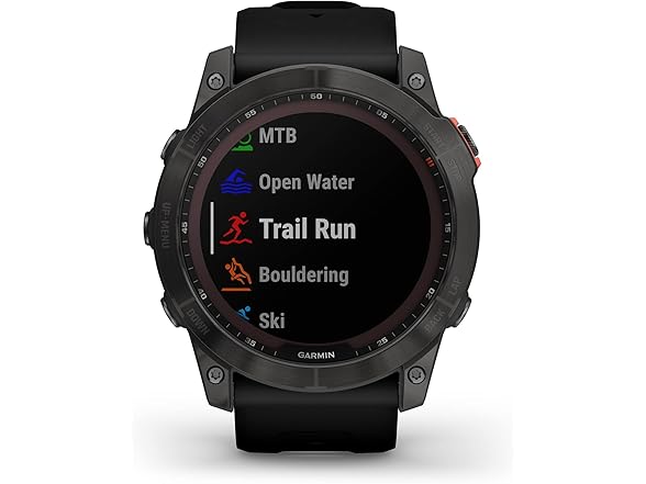 Garmin Fenix 7X Solar-Powered Waterproof 1.4-Inch Display Multisport GPS Watch with Built-in LED Flashlight and Bluetooth (Slate Gray with Black Band) (Open Box)