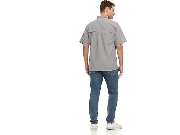 Swiss Alps Mens SS Button Down Sun Protection Fishing Shirt (M)