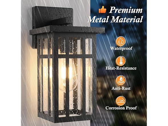 2-Pack Solar Outdoor Wall Lights, Exterior Wall Lanterns Black