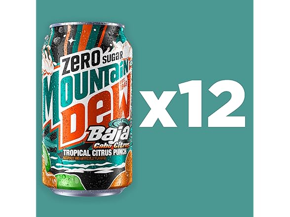 12PK Mountain Dew, Baja Cabo Citrus Zero Sugar