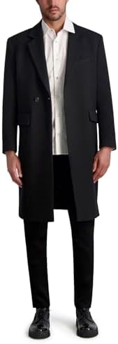 Karl Lagerfeld Paris Men's Side Buttons Top Coat, Black