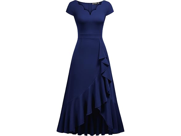 Miusol Women (M) V Neck Ruffle Split Party Dress