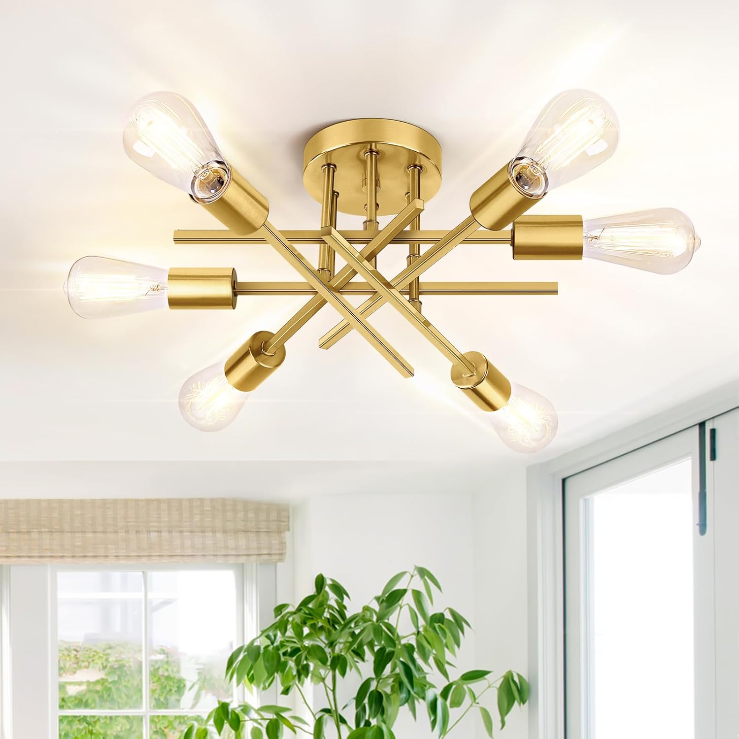 TOBUSA 6-Light Semi Flush Mount Ceiling Light Gold - Gallery 7