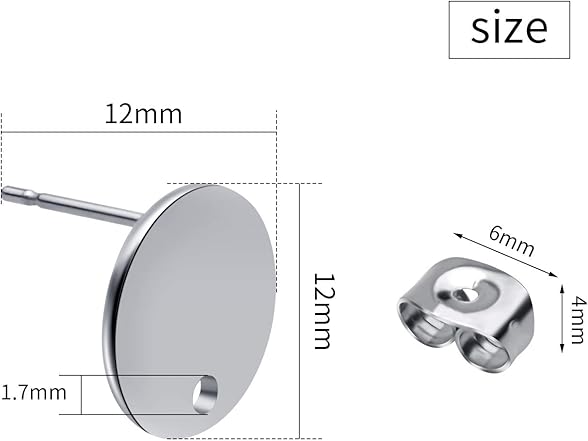 Aylifu 12mm Stud Earring Findings, 20pcs