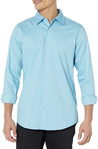 Amazon Essentials Men's Slim-Fit Long-Sleeve Stretch Dress Shirt, Sky Blue, Large