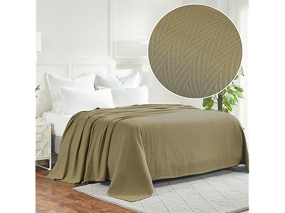 Superior Cotton Chevron Zig-Zag Blanket, California King, Sage